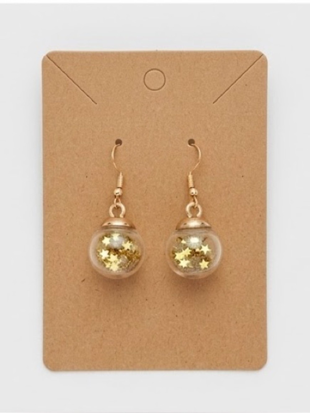 Handmade Gold Star Glitter Glass Globe Dangle Earrings